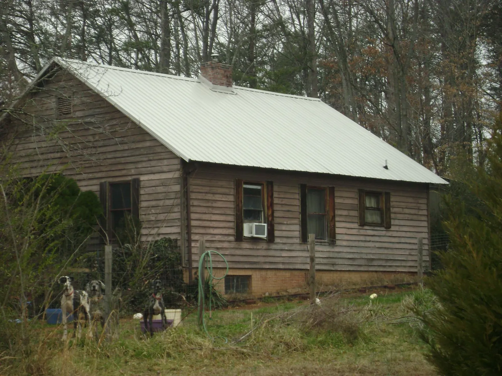 White metal roof on an old wood sided farmhouse, from a Asphalt Shingle Roof Repair job in Douglass